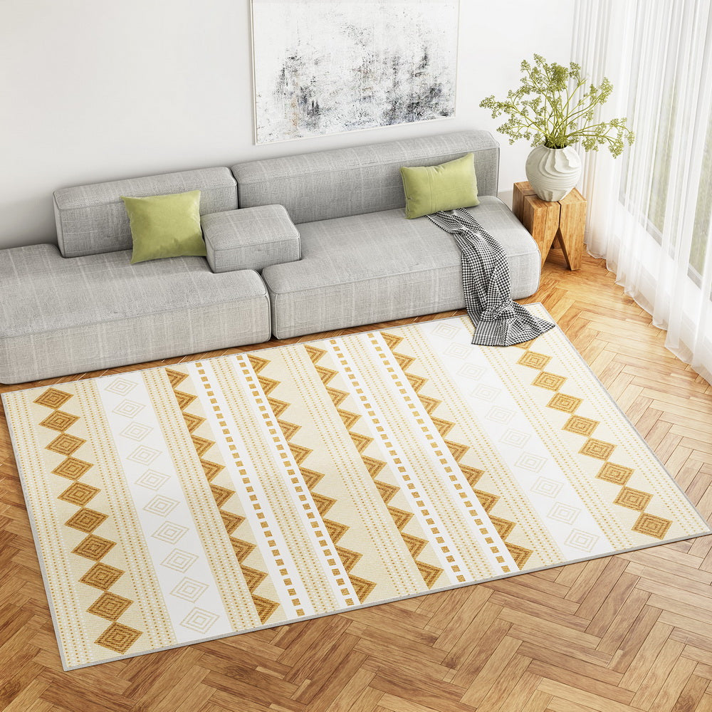Ella Large Area Rug 200x290cm Washable Bohemian Yellow/White