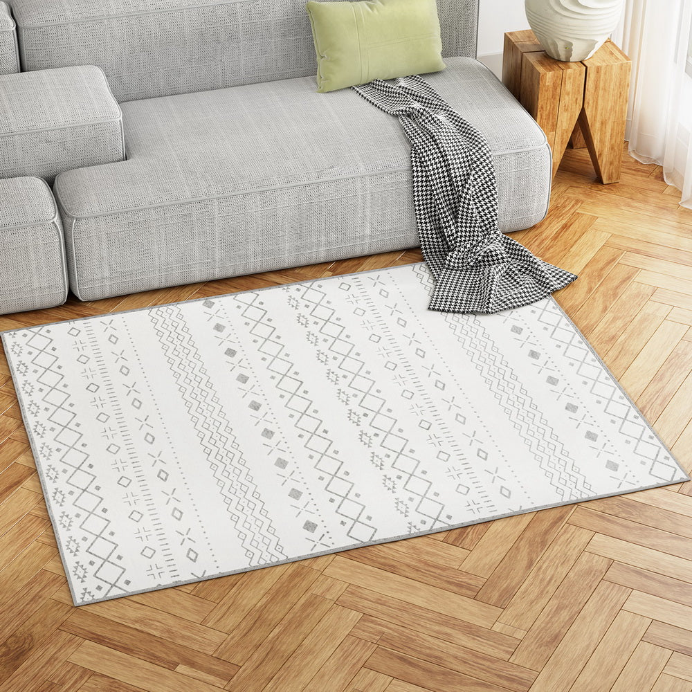 Una 120x160cm Area Rug Washable Bohemian Grey/White
