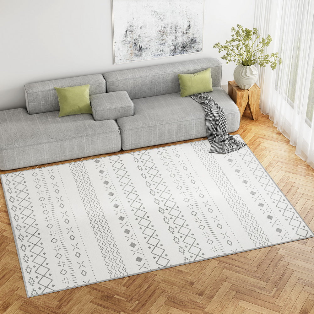 Una 200x290cm Area Rug Washable Soft Short Pile Grey White