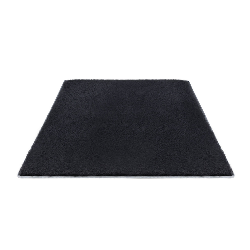 Artiss Shaggy Floor Rug 140x200cm Black Plush Area Rug