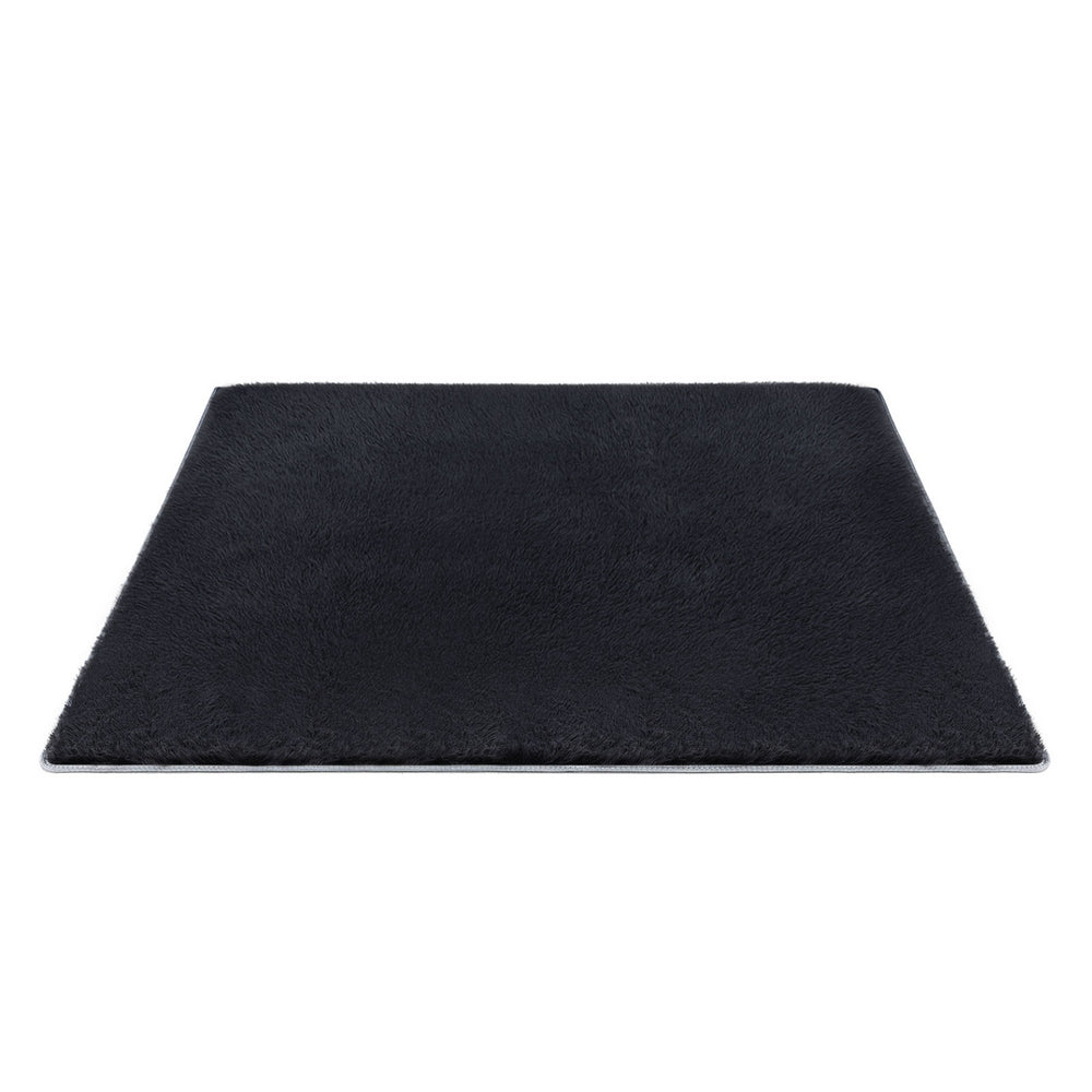 Artiss Shaggy Floor Rug 200x230cm Black Plush Area Carpet