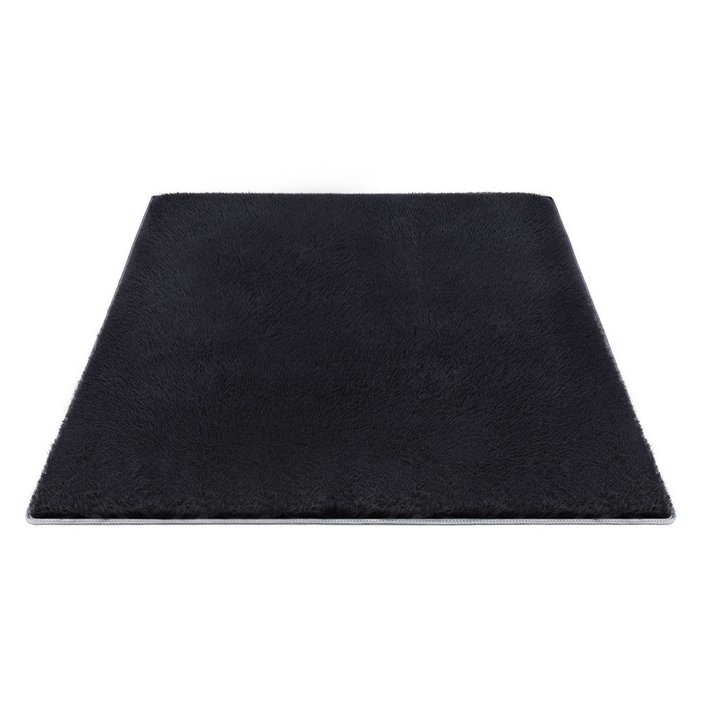 Artiss Shaggy Floor Rug 200x290cm Plush Black