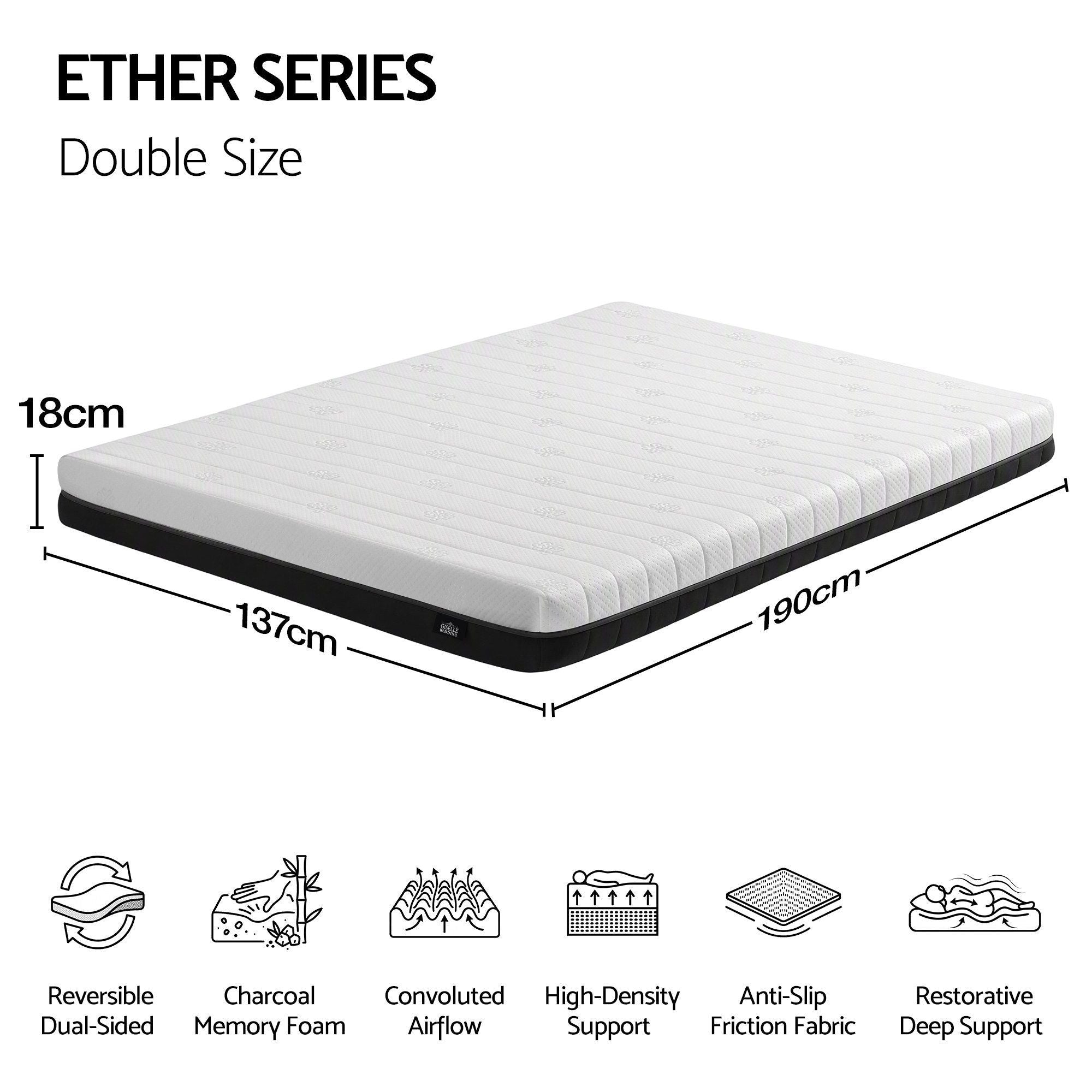 Giselle 18cm Double Memory Foam Mattress Dual Feel Reversible Charcoal Foam