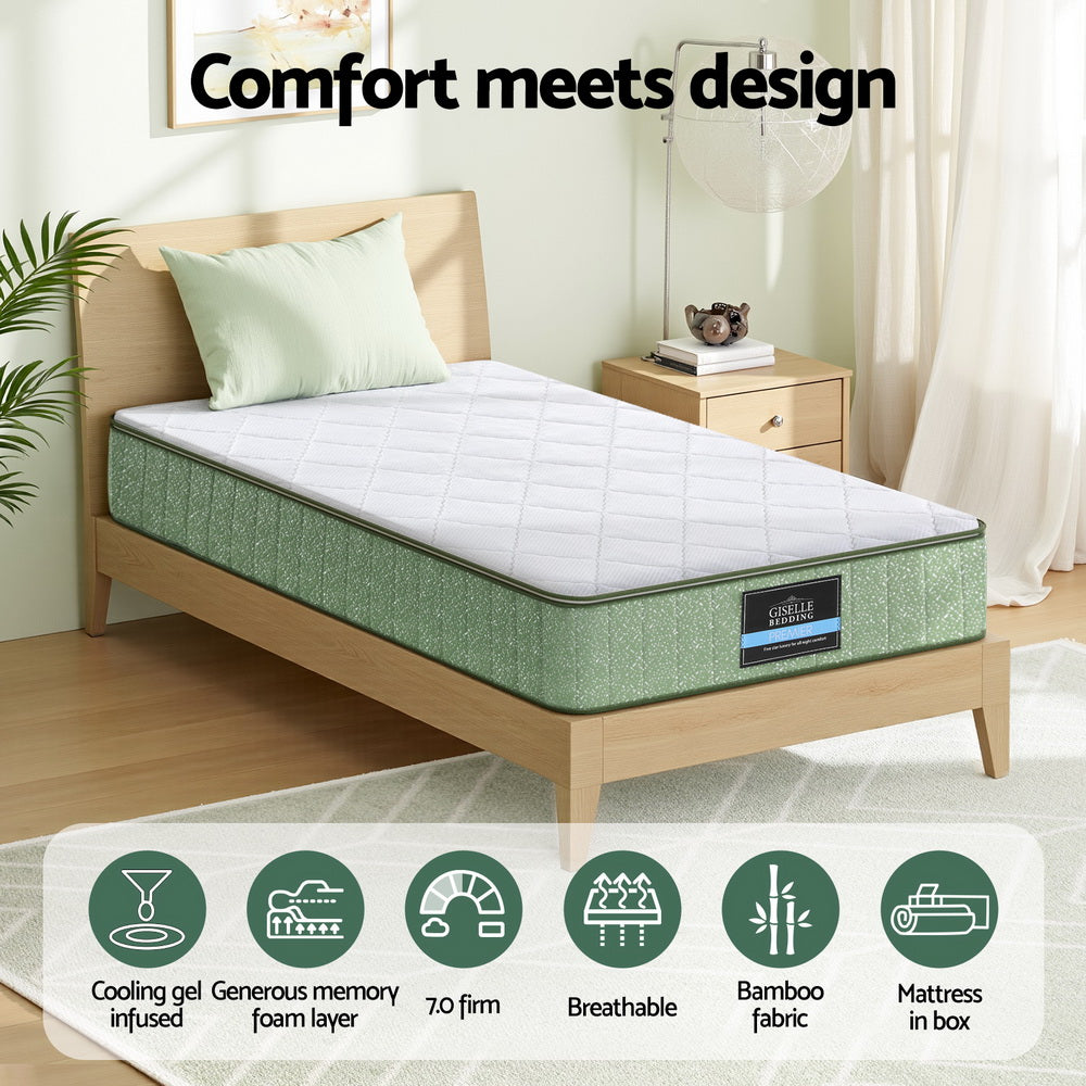 LEAF Single Mattress 25cm Memory Foam Cool Charcoal Zipper Cover
