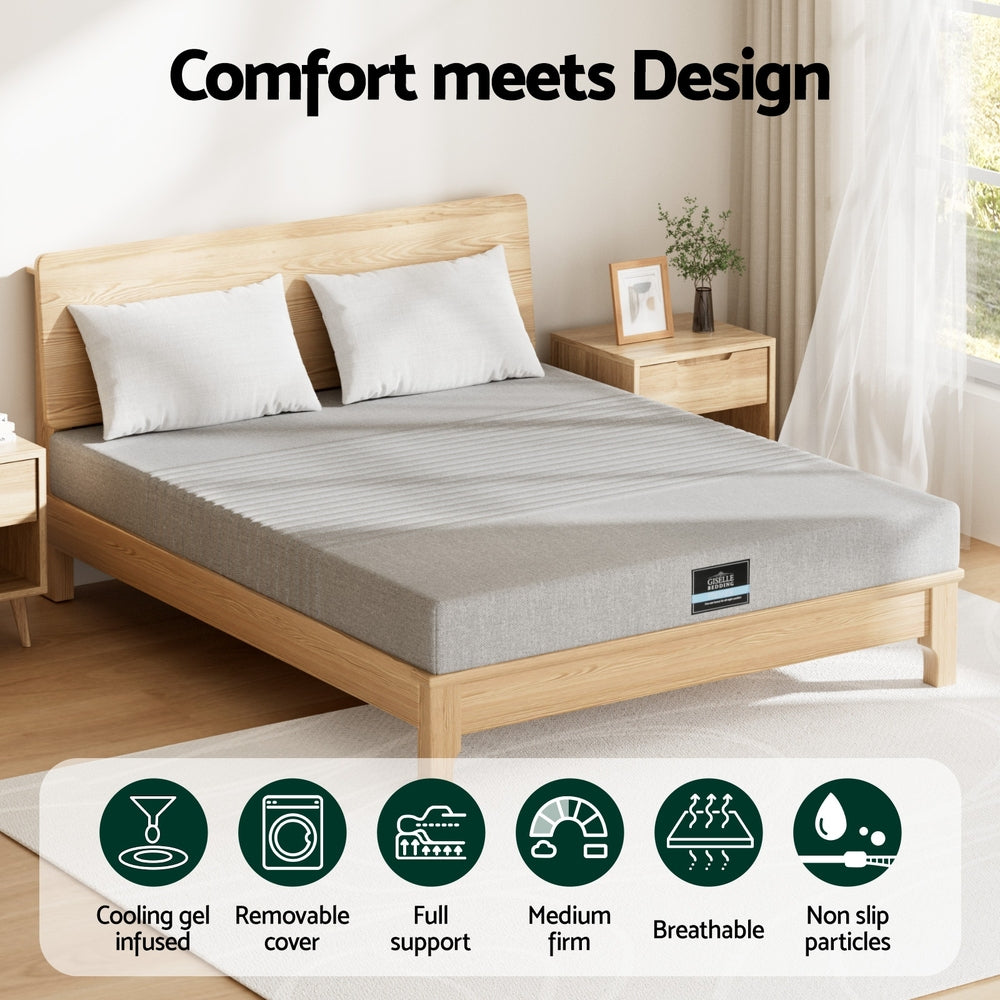 NOBLE Queen Mattress 15cm Cool Gel Memory Foam Charcoal Bamboo Cover