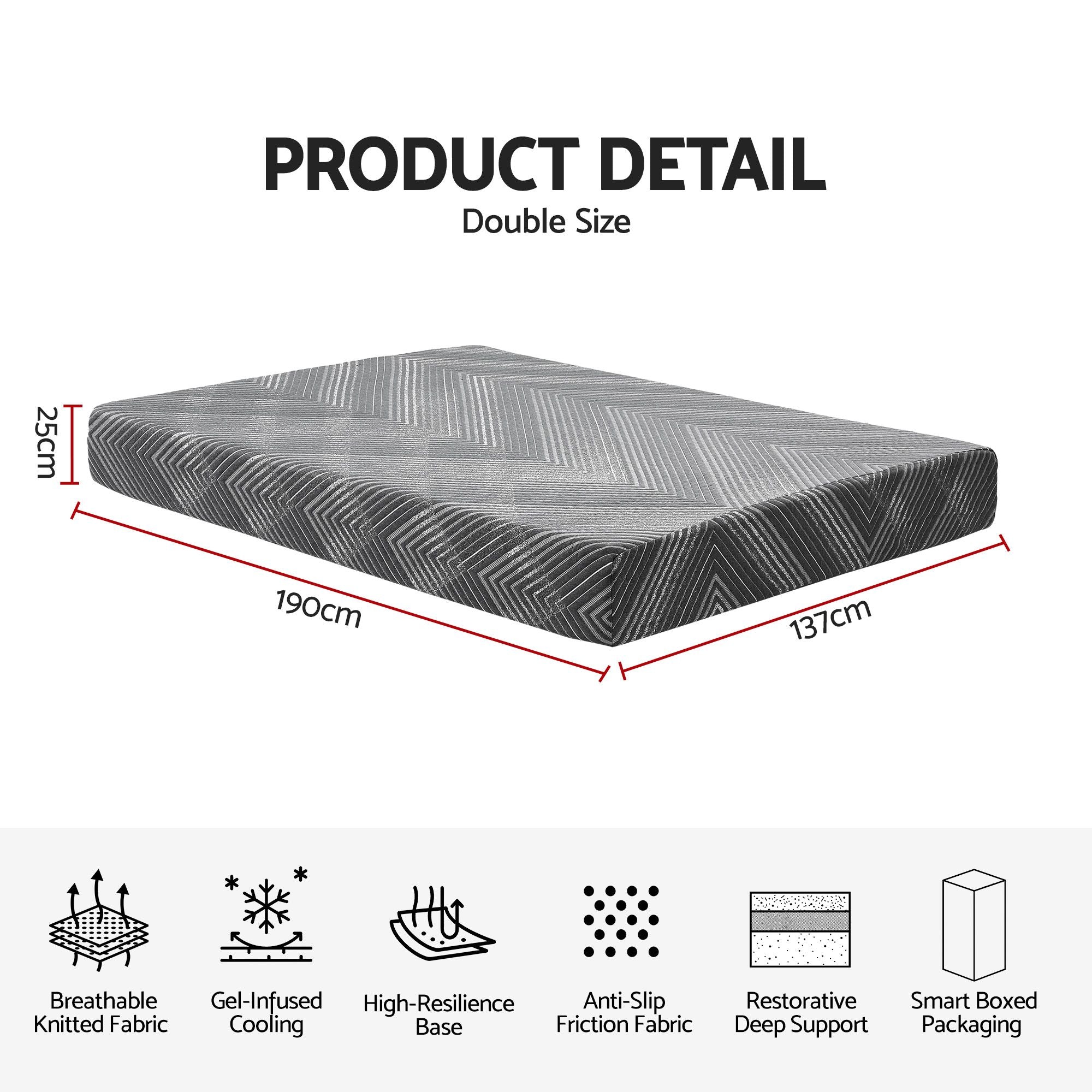 Giselle 25cm Double Memory Foam Mattress Gel Infused Foam Removable Cover