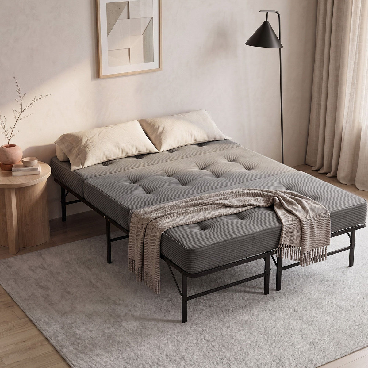 Giselle Double Folding Bed with Mattress and Metal Frame