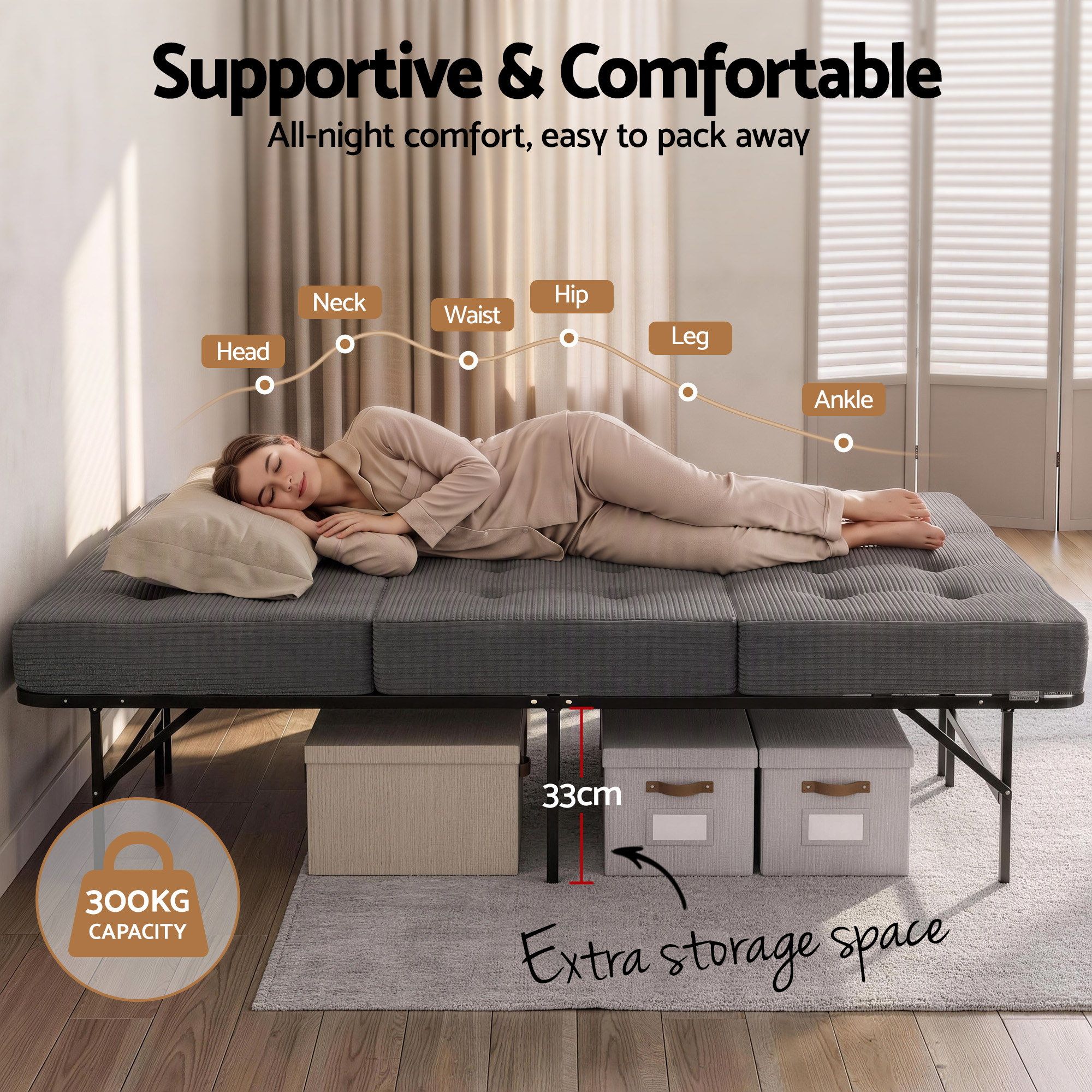 Giselle Single Folding Bed with Mattress Metal Frame Guest Bed 15cm Foam Foldable
