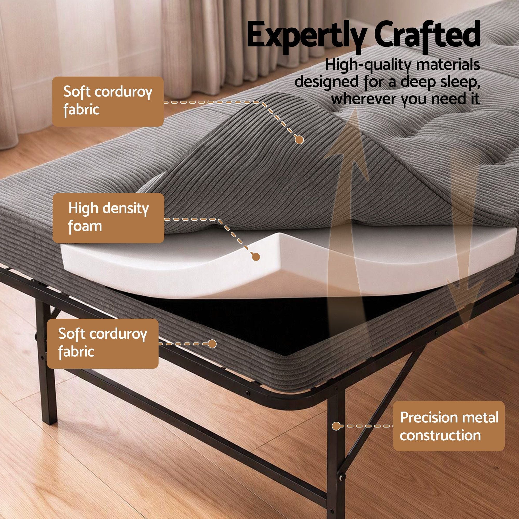 Giselle Single Folding Bed with Mattress Metal Frame Guest Bed 15cm Foam Foldable