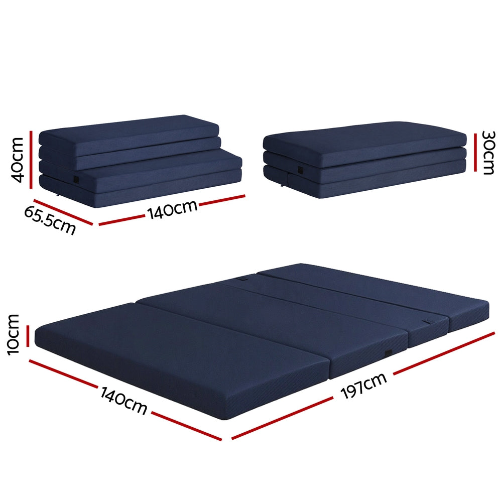 Giselle Double Foldable Mattress Foam Portable Floor Mat Blue