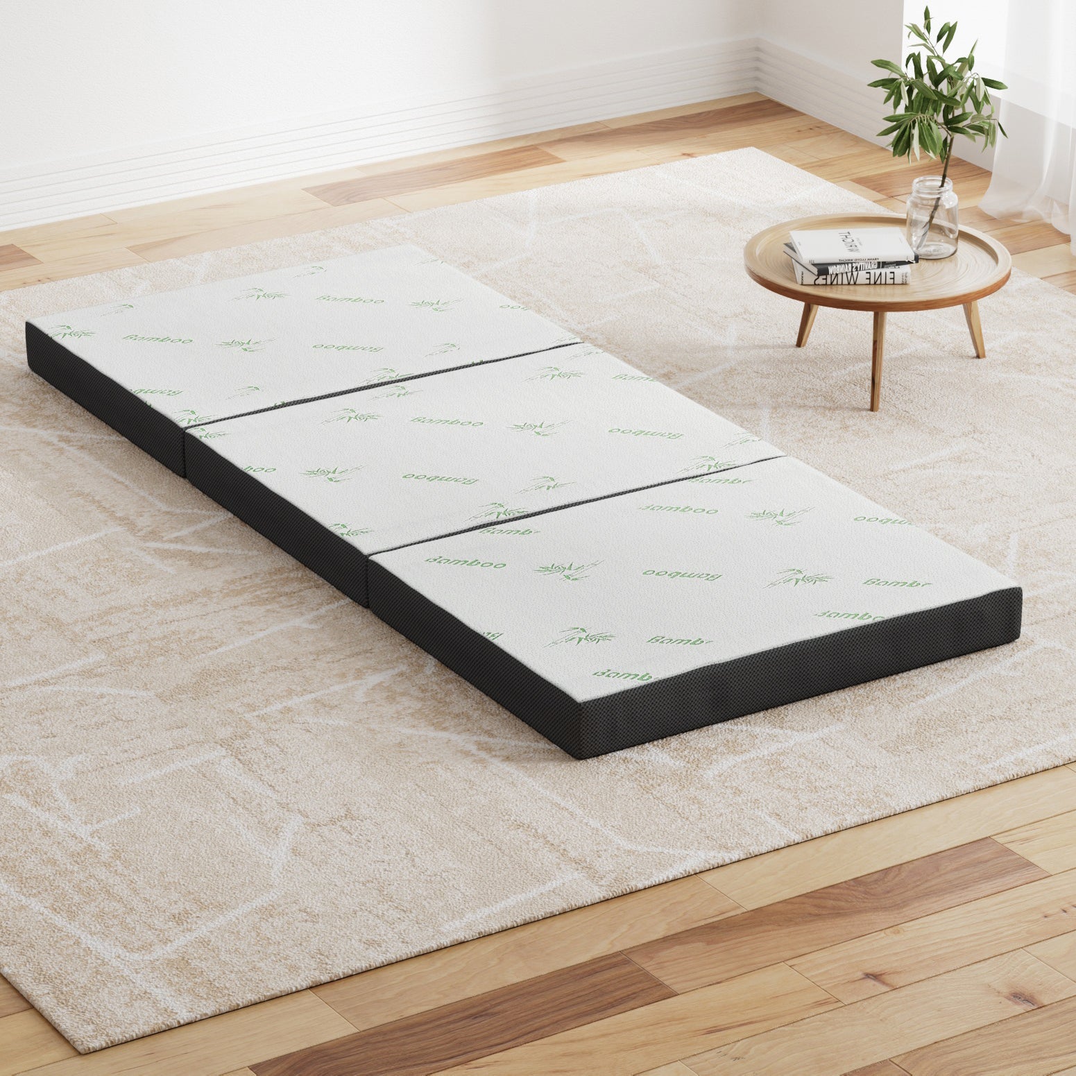 Giselle Single Foldable Foam Mattress Bamboo Fabric White/Grey