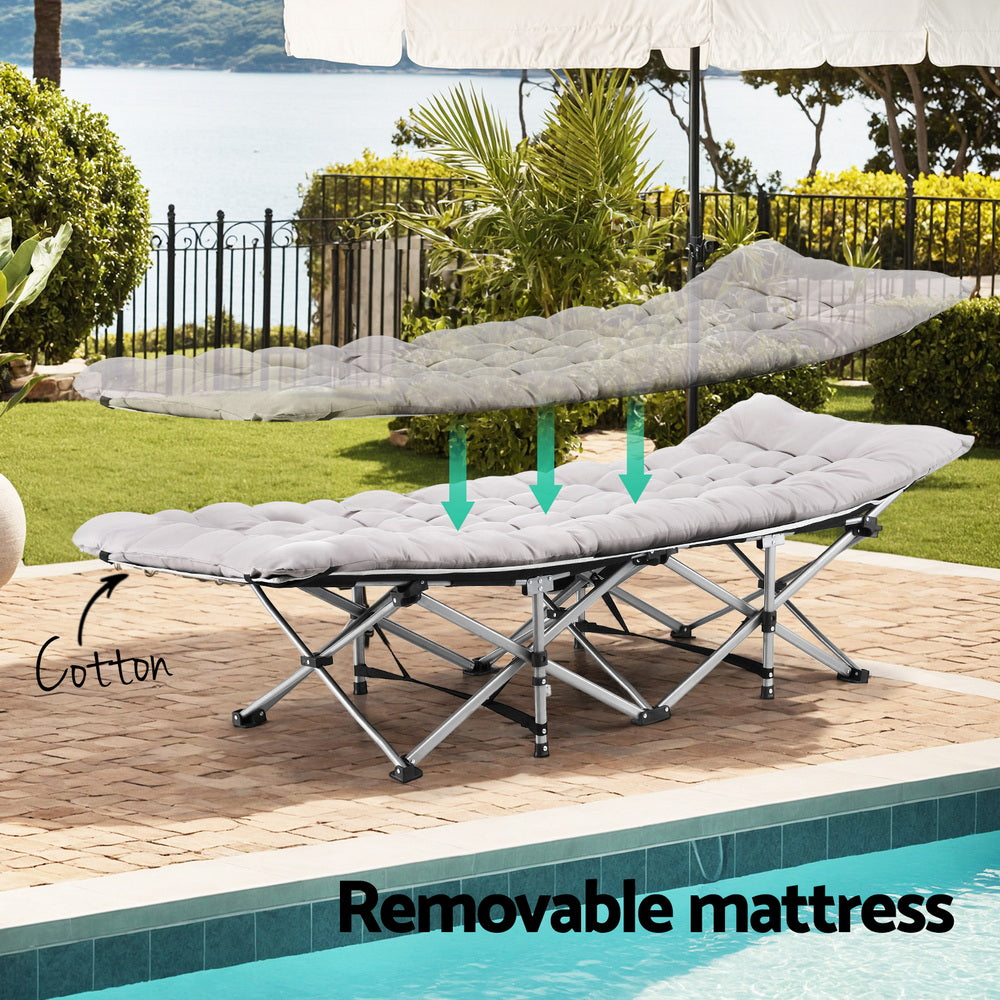 Artiss 185cm Folding Bed with Mattress Heavy Duty Grey