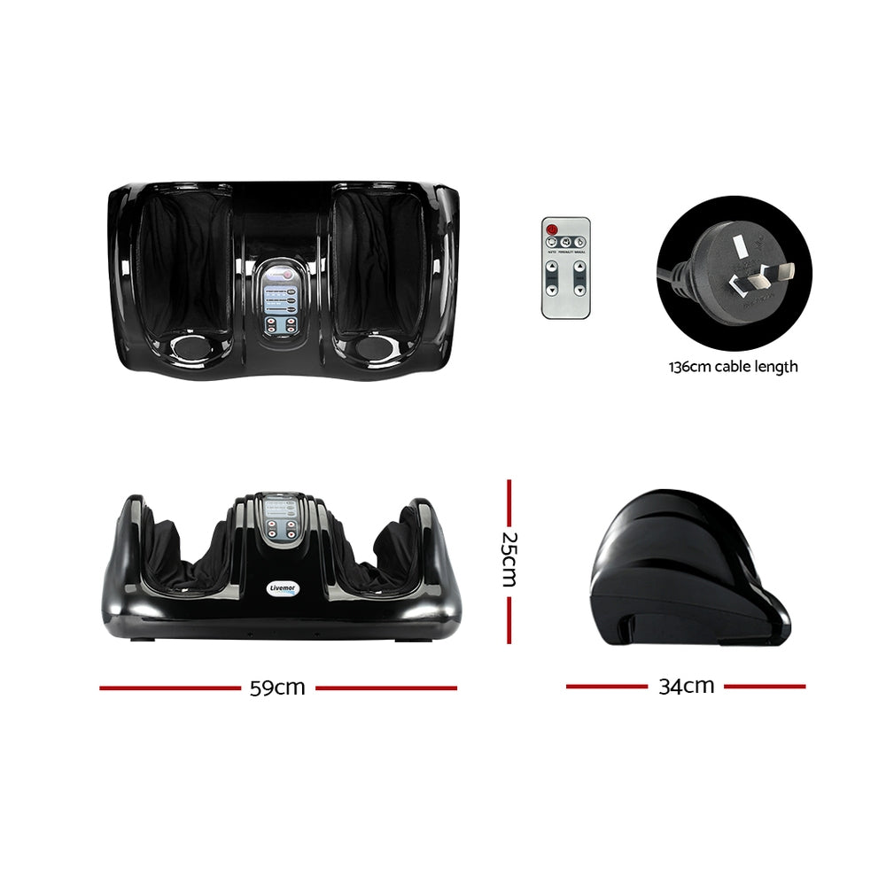 Livemor Electric Shiatsu Foot Massager Remote Roller Kneading Black