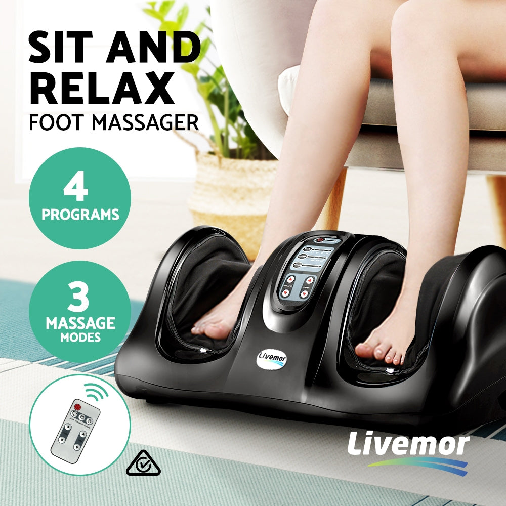 Livemor Electric Shiatsu Foot Massager Remote Roller Kneading Black