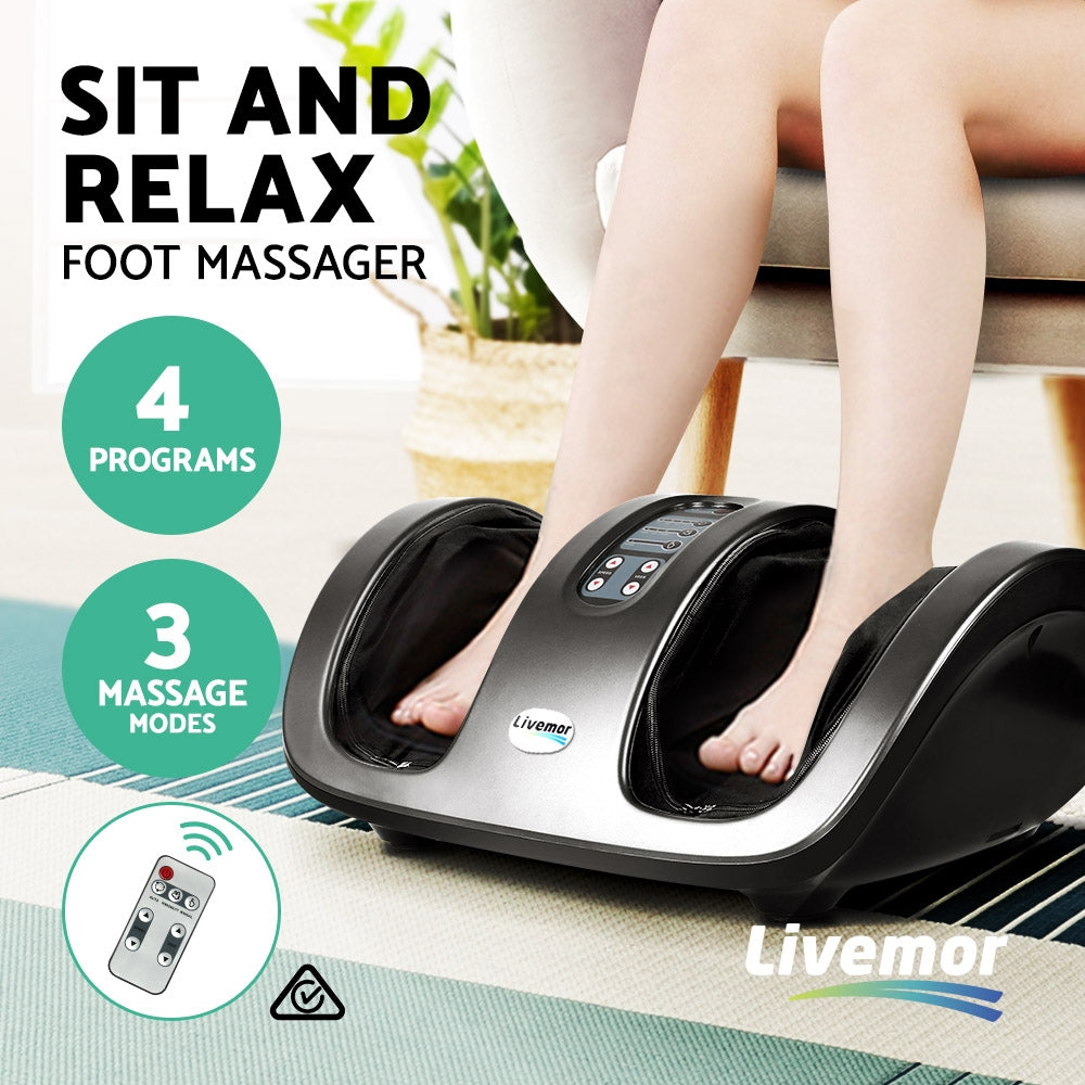 Livemor Electric Shiatsu Foot Massager Roller Kneading Calf Grey