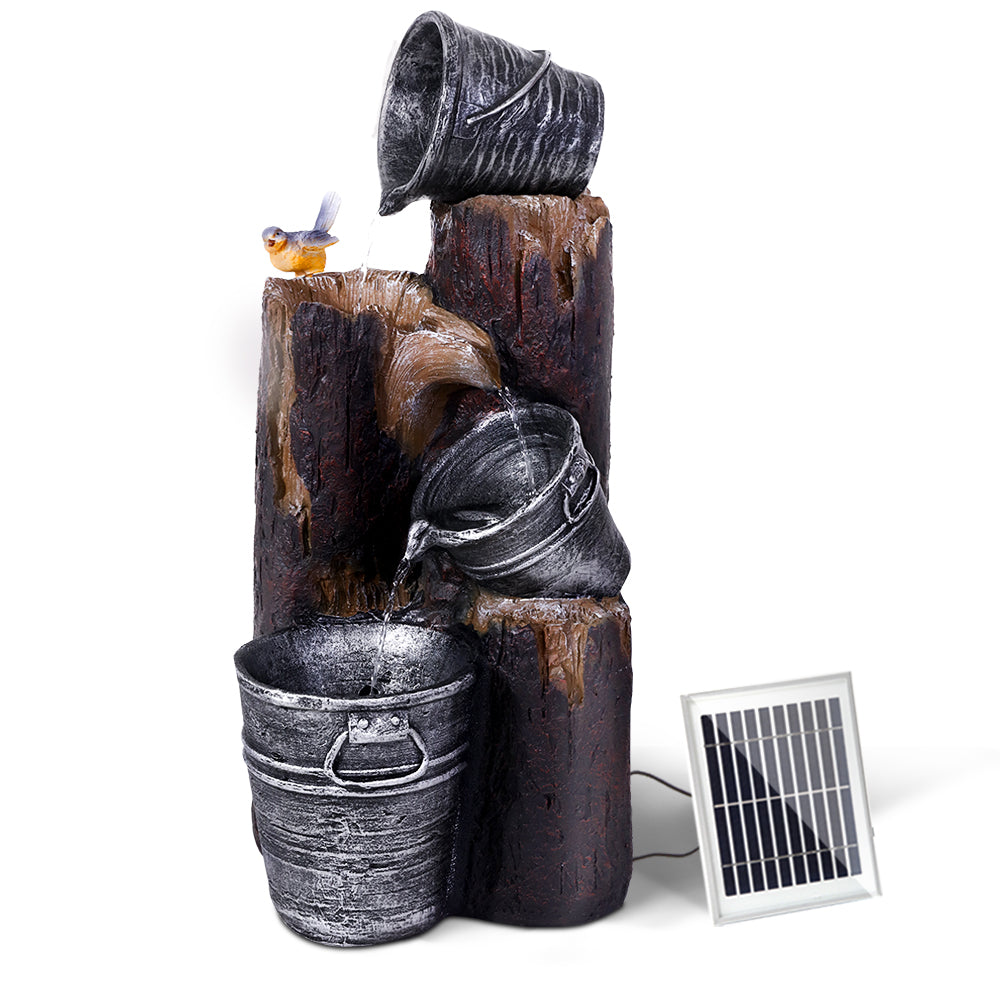Gardeon 76CM 3-Tier Solar Water Fountain LED Light Bird Grey/Brown