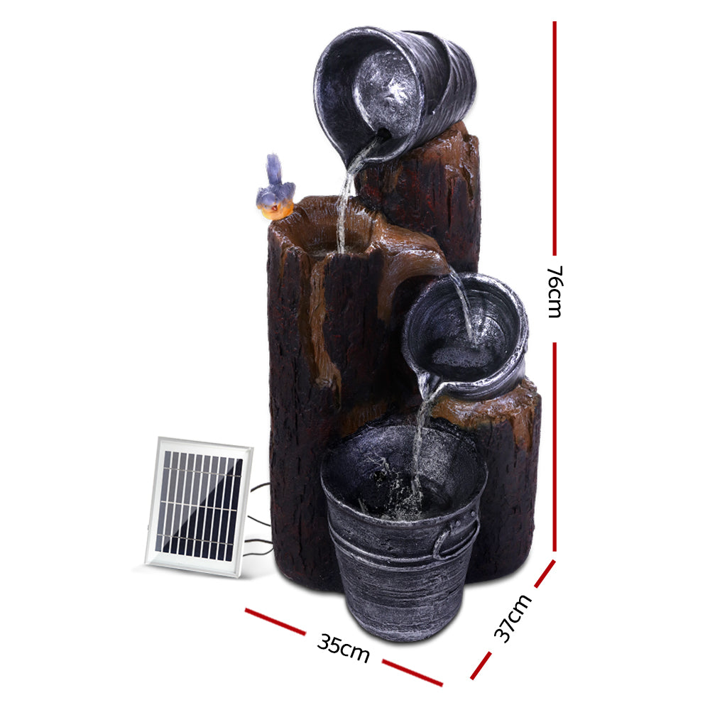 Gardeon 76CM 3-Tier Solar Water Fountain LED Light Bird Grey/Brown