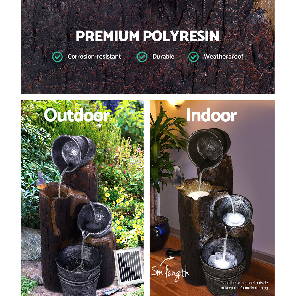 Gardeon 76CM 3-Tier Solar Water Fountain LED Light Bird Grey/Brown