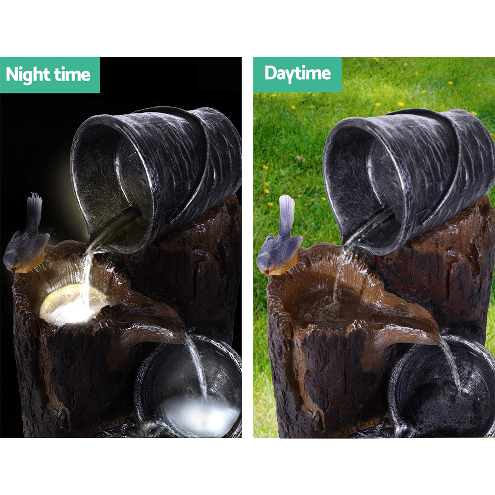 Gardeon 76CM 3-Tier Solar Water Fountain LED Light Bird Grey/Brown