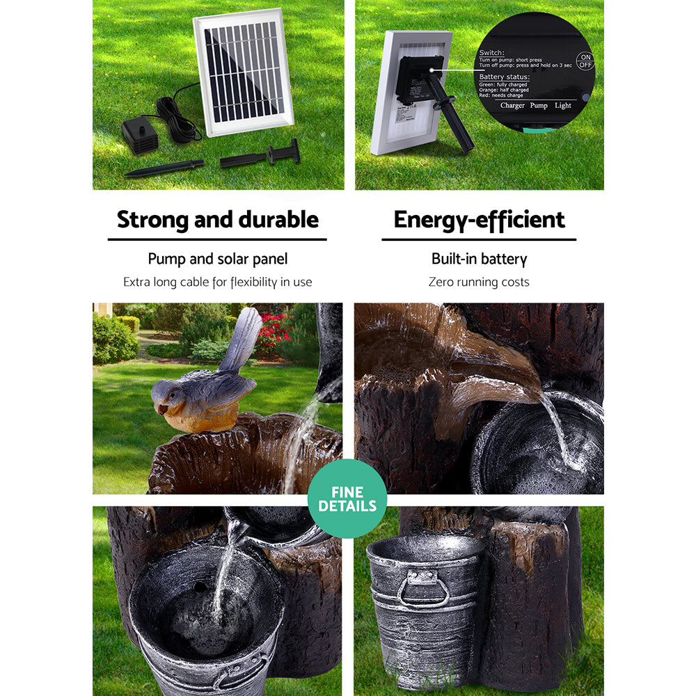 Gardeon 76CM 3-Tier Solar Water Fountain LED Light Bird Grey/Brown