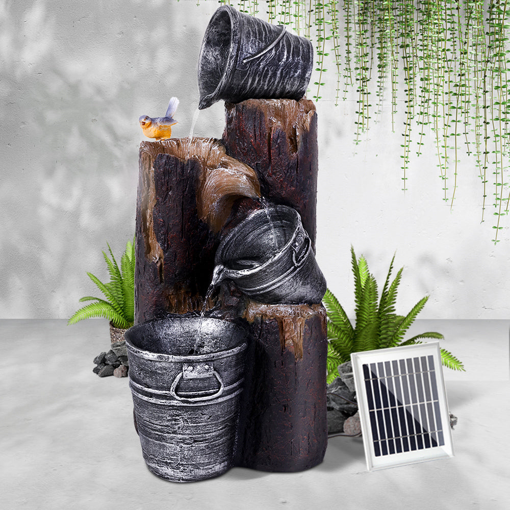 Gardeon 76CM 3-Tier Solar Water Fountain LED Light Bird Grey/Brown