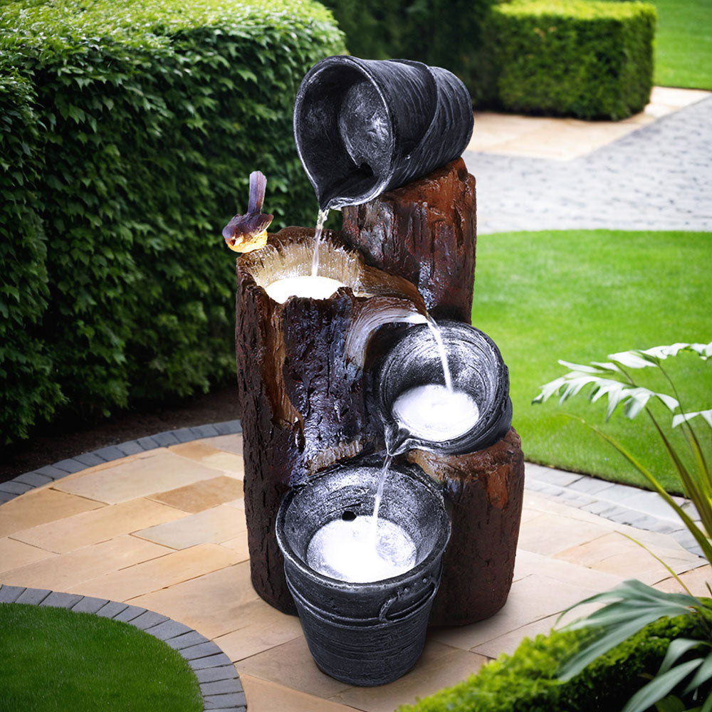 Gardeon 76CM 3-Tier Solar Water Fountain LED Light Bird Grey/Brown
