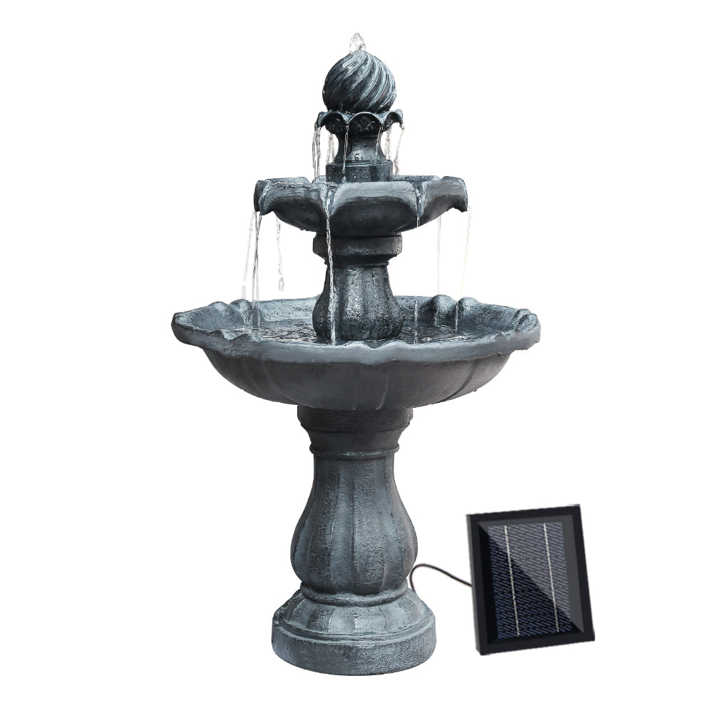 Gardeon 93CM 3-Tier Solar Fountain Bird Bath Black