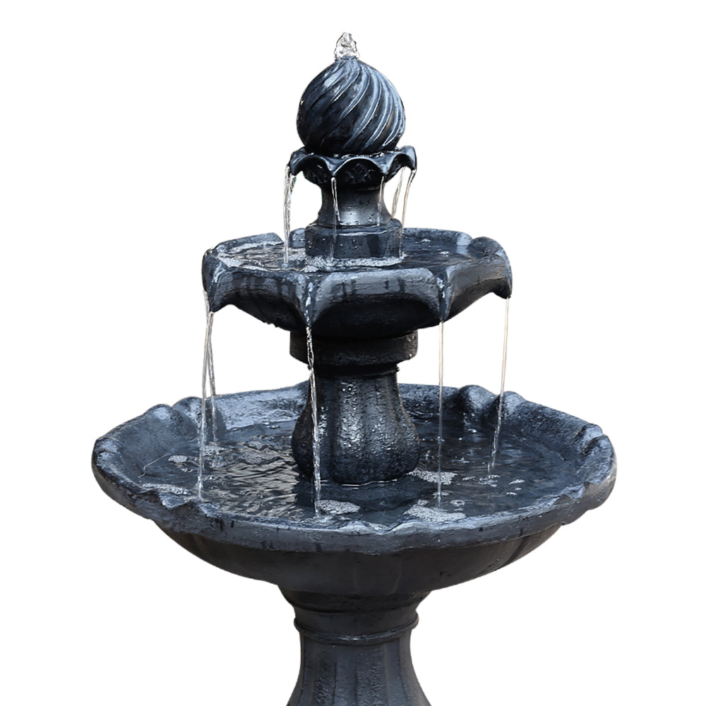 Gardeon 93CM 3-Tier Solar Fountain Bird Bath Black