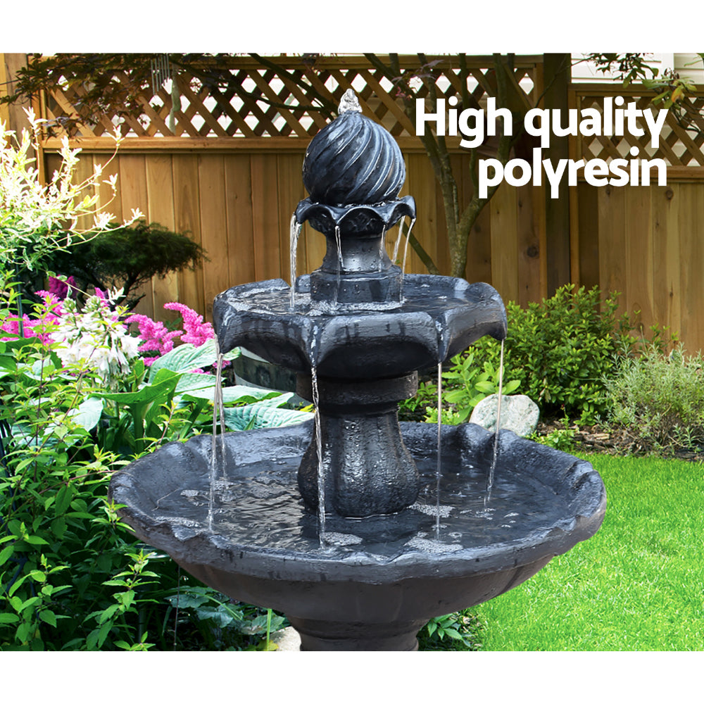 Gardeon 93CM 3-Tier Solar Fountain Bird Bath Black