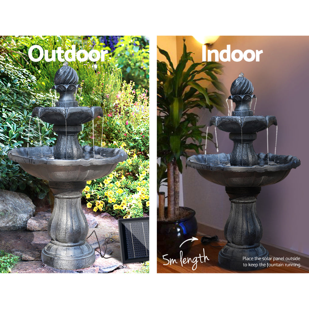 Gardeon 93CM 3-Tier Solar Fountain Bird Bath Black