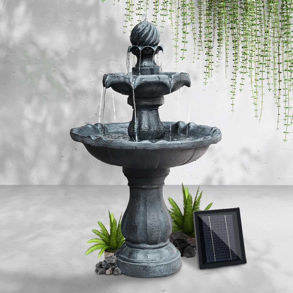 Gardeon 93CM 3-Tier Solar Fountain Bird Bath Black