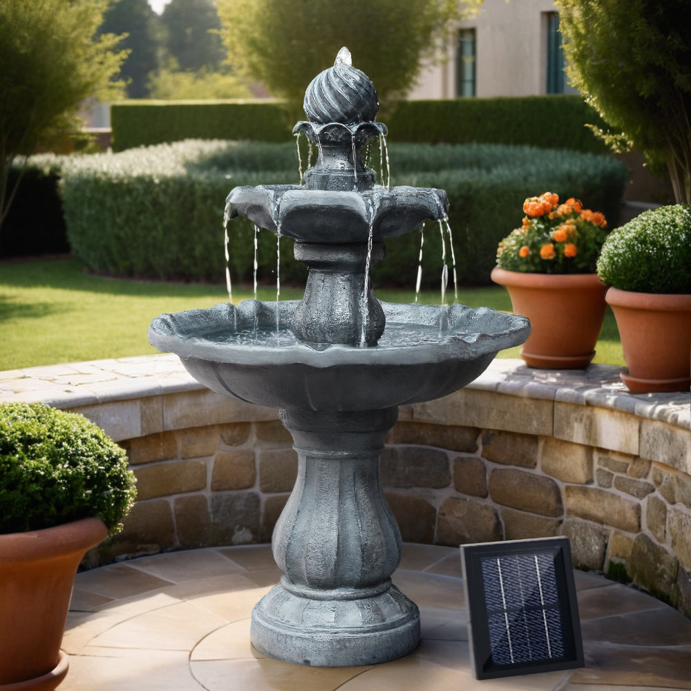 Gardeon Solar Water Feature 3-Tier Bird Bath 93cm Black