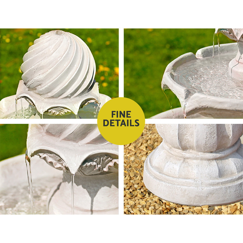 Gardeon 93CM Ivory 3-Tier Solar Fountain Bird Bath