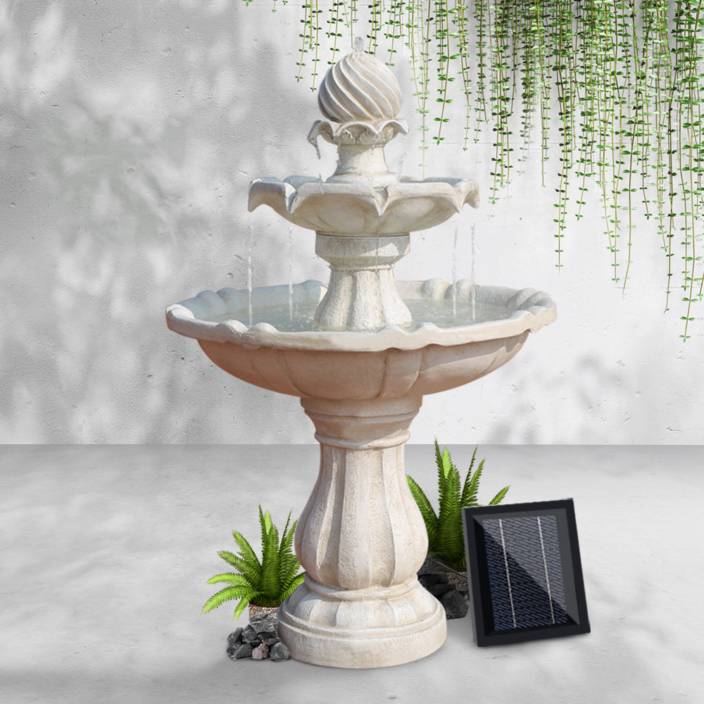 Gardeon 93CM Ivory 3-Tier Solar Fountain Bird Bath