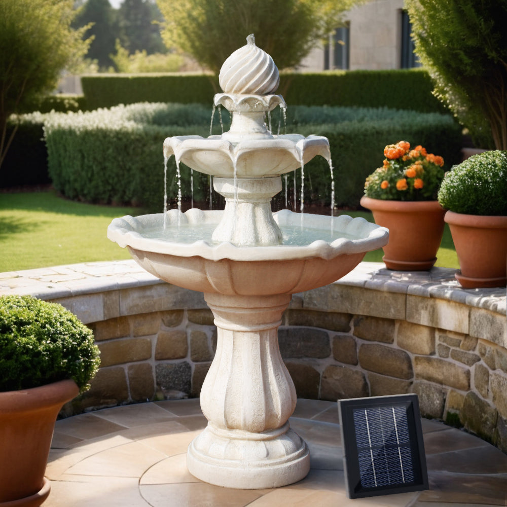 Gardeon Solar Water Feature 3-Tier Bird Bath Fountain 93CM Ivory