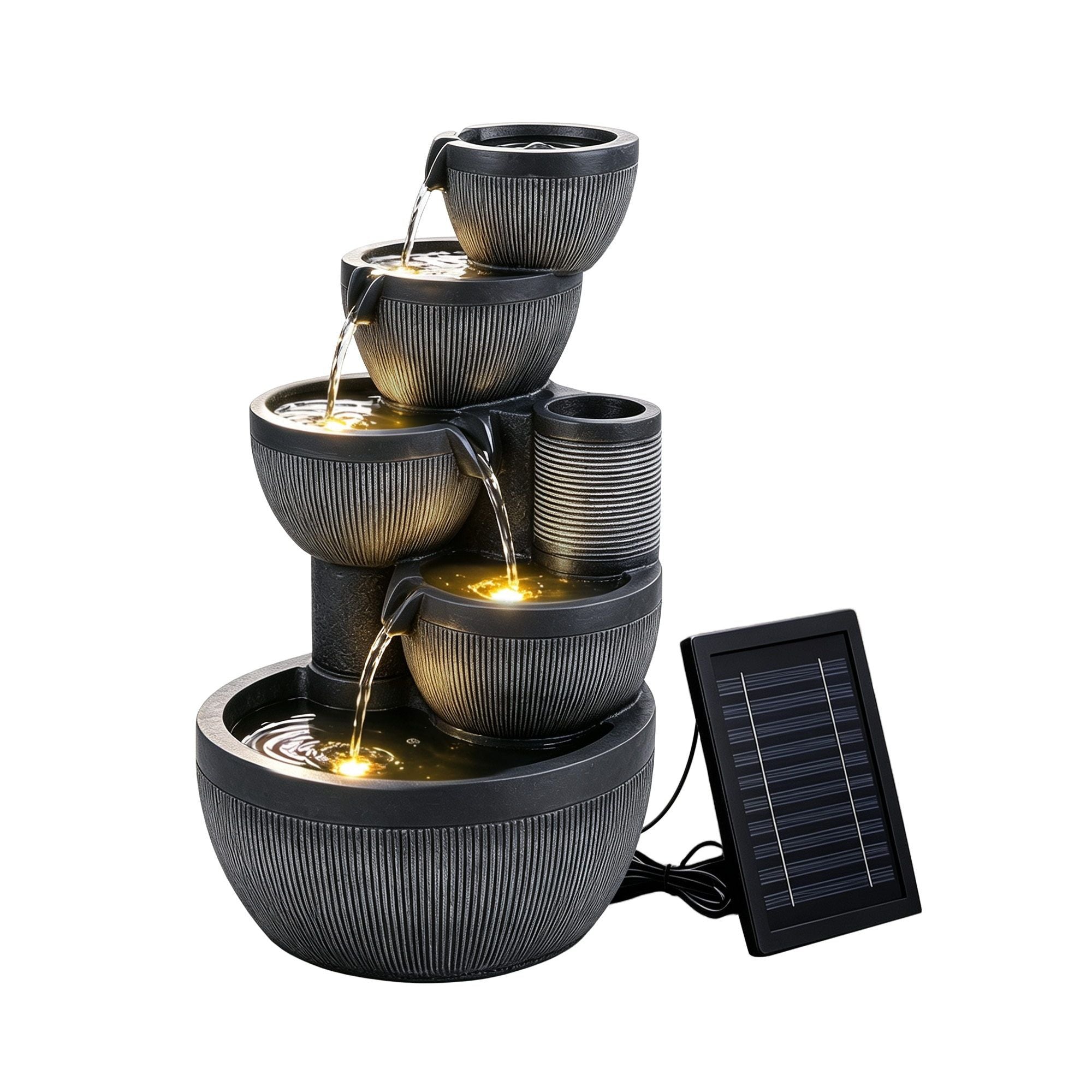 Gardeon Solar Fountain Water Feature 5-Tier Cascading Bowl Grey 51cm