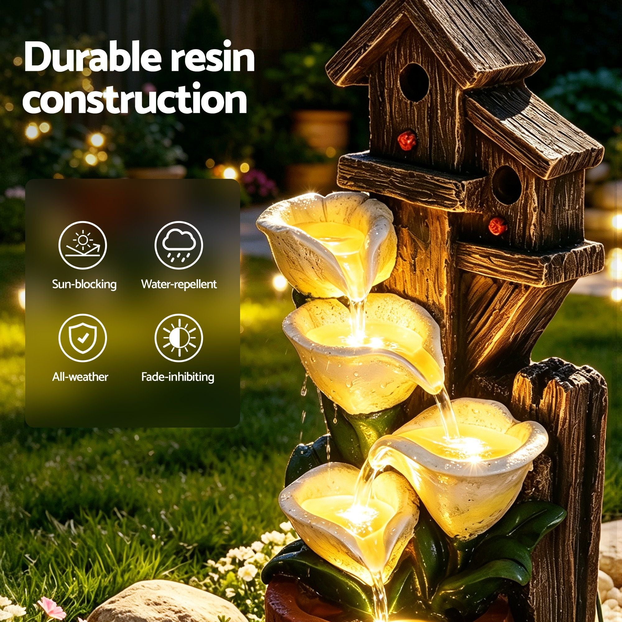 Gardeon Solar Fountains Water Features 4-Tier Cascading Flower Bowls 55cm