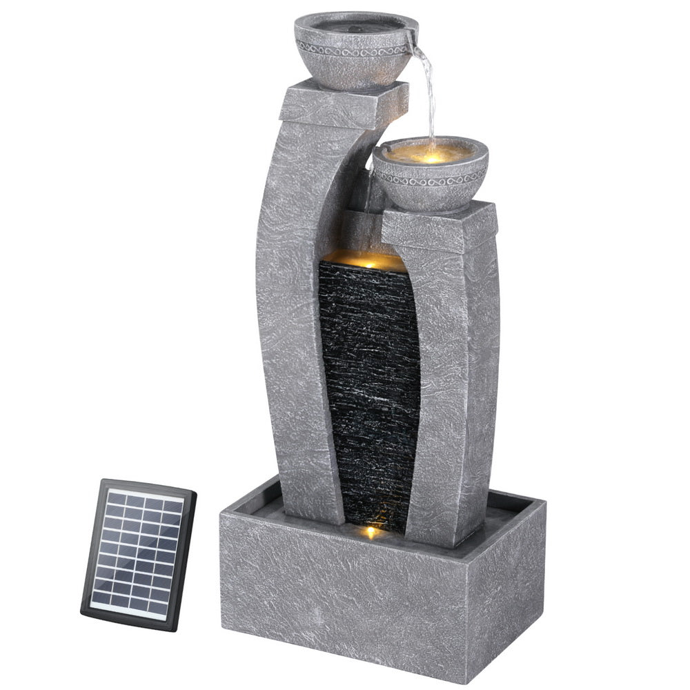 Gardeon Solar Water Feature Fountain 3-Tier Cascading Grey