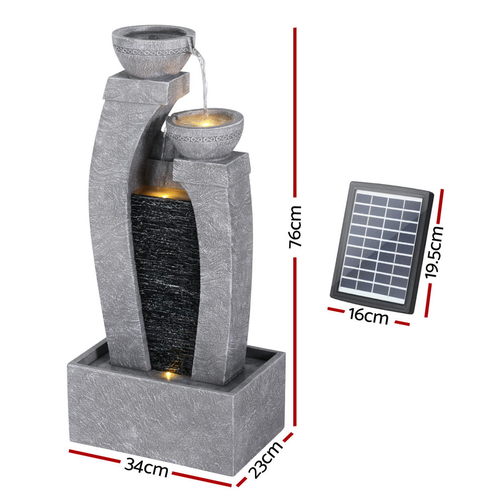 Gardeon 3-Tier Solar Fountain Water Feature Indoor Outdoor Grey