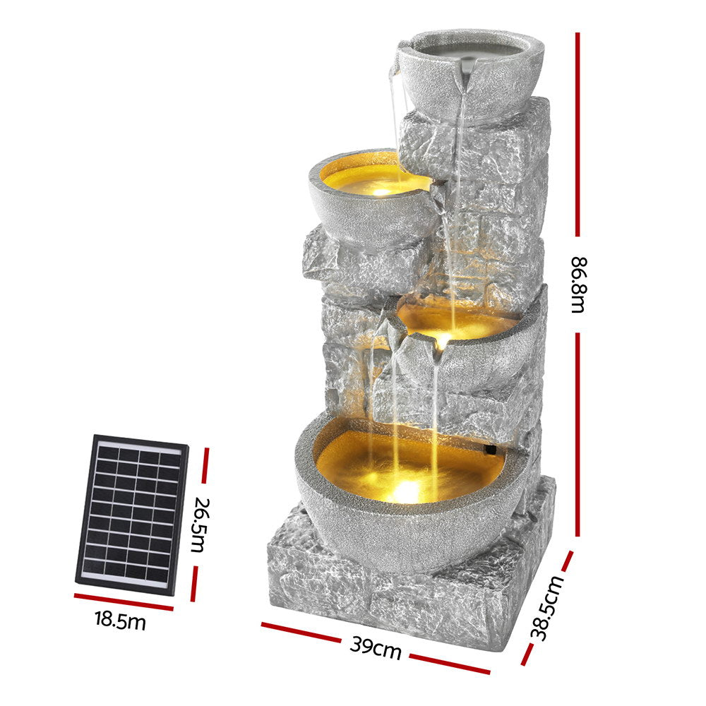 Gardeon Outdoor Solar Fountain LED Lights Grey