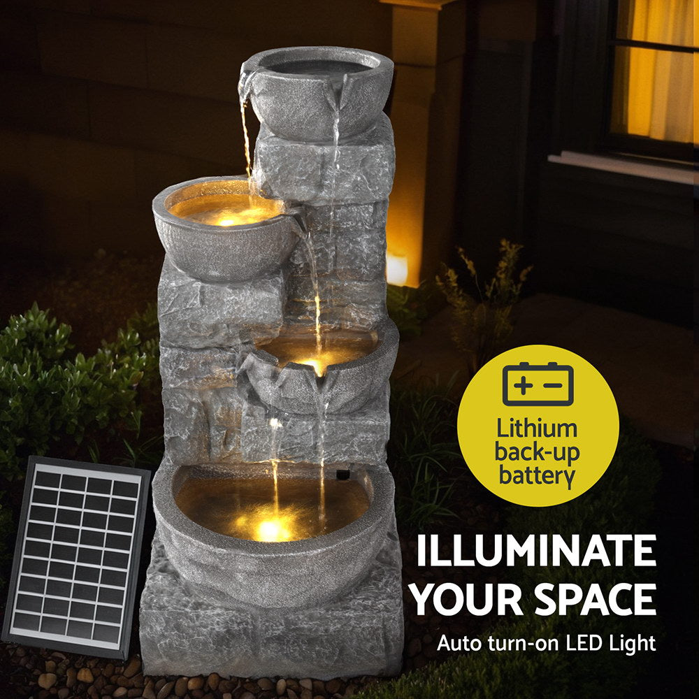 Gardeon Outdoor Solar Fountain LED Lights Grey