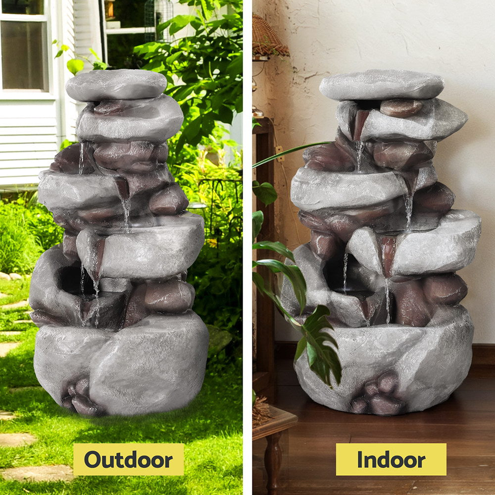 Gardeon 4-Tier Solar Water Fountain Indoor Outdoor Brown