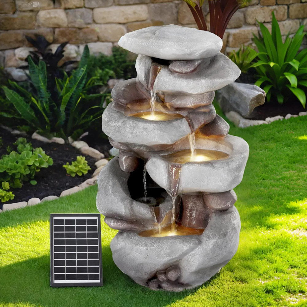 Gardeon 4-Tier Solar Water Fountain Indoor Outdoor Brown