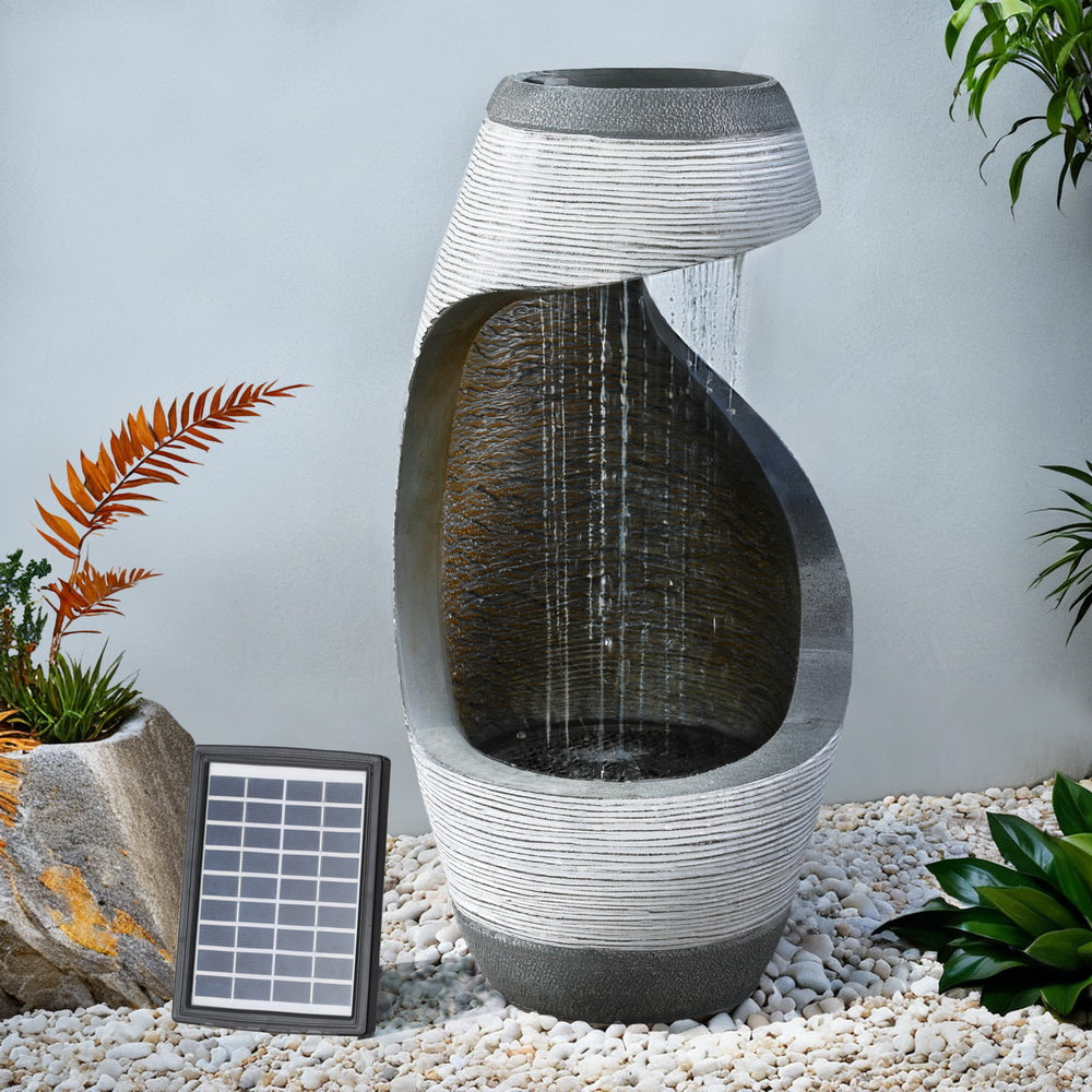 Gardeon 48CM Solar Fountain Bird Bath Cascade Grey