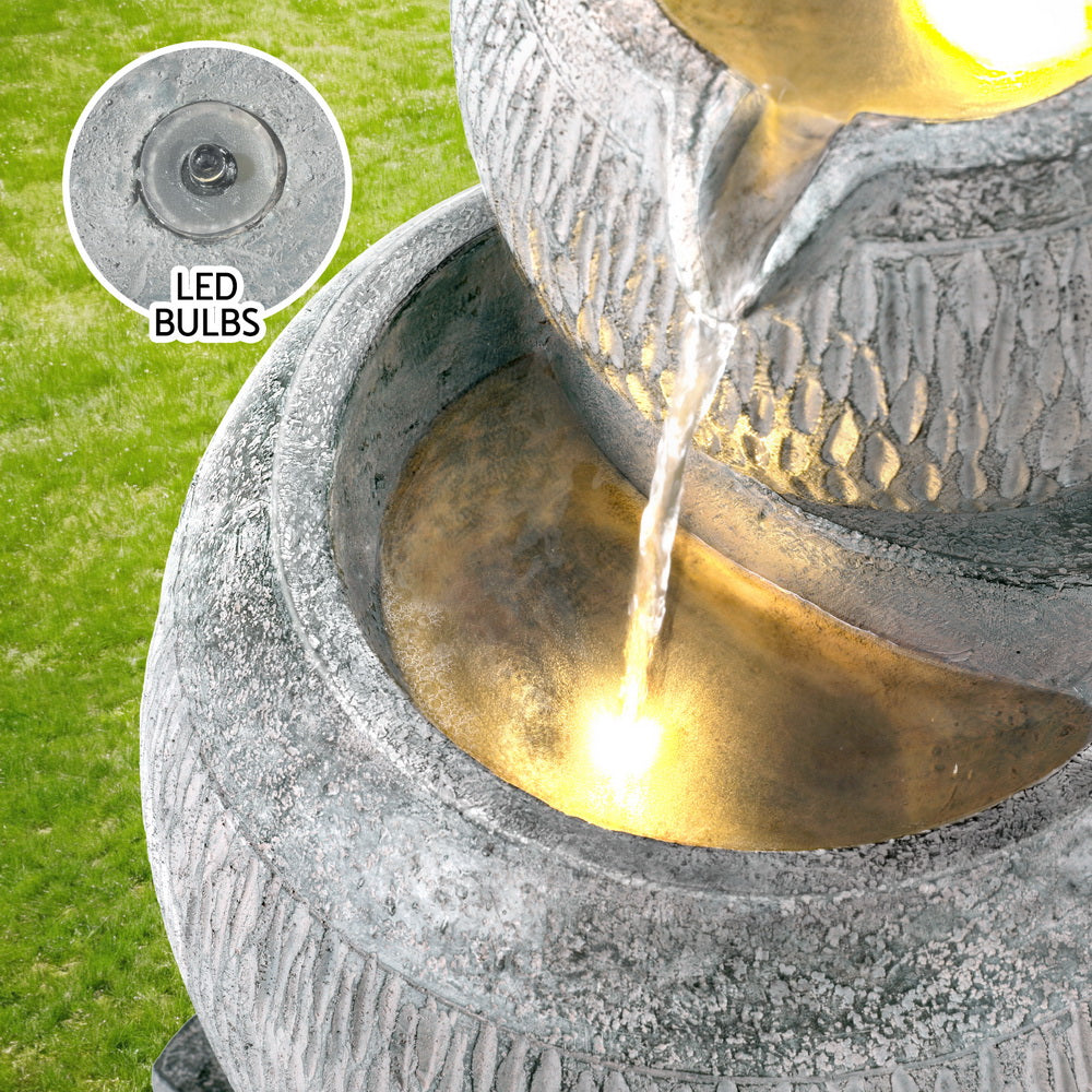 Gardeon 80CM Solar Fountain Bird Bath LED Light Grey