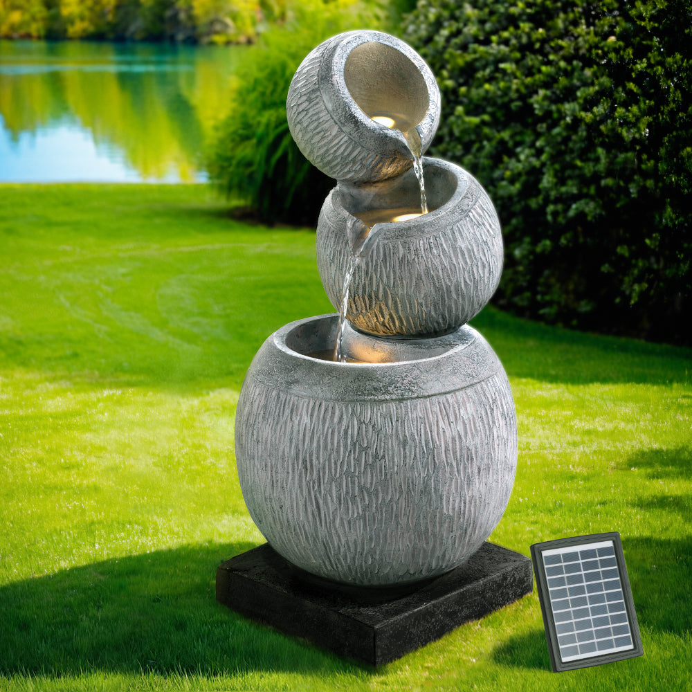 Gardeon 80CM Solar Fountain Bird Bath LED Light Grey