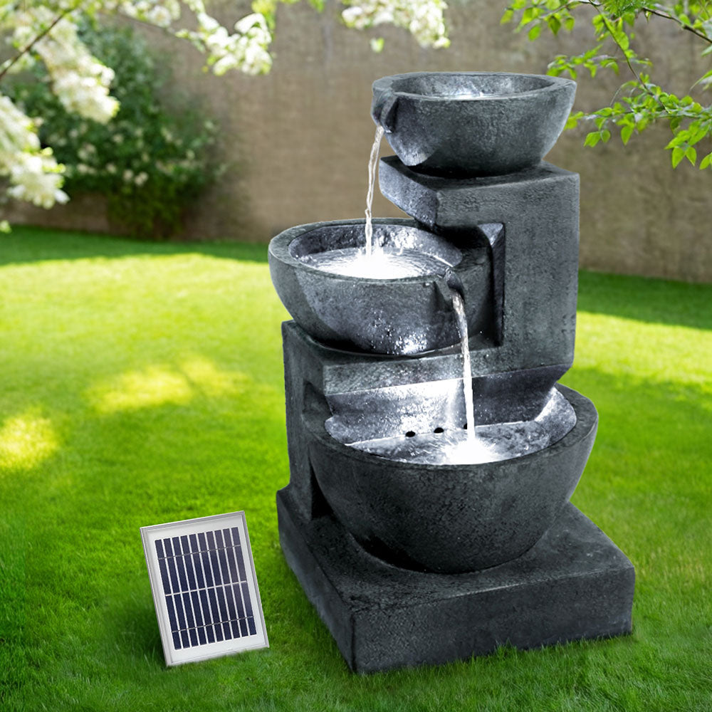 Gardeon 60CM Fountain 3-Tier Bowl Solar Water Feature LED Blue