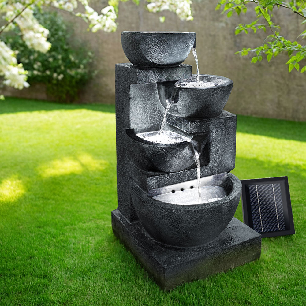 Gardeon 72CM Blue Solar Fountain 4-Tier LED Bird Bath