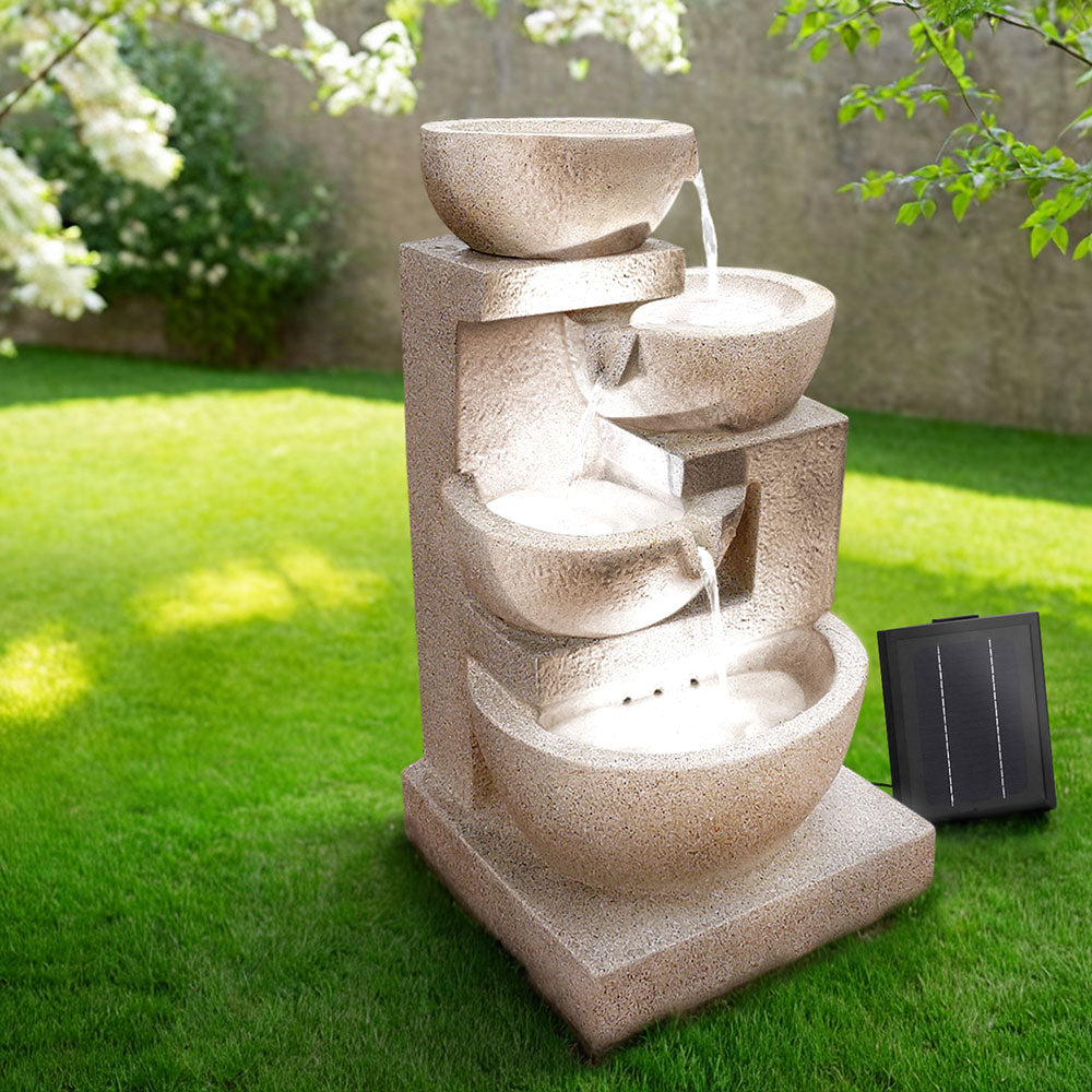 Gardeon Solar Cascading Water Feature Fountain 4-Tier 72CM Sand