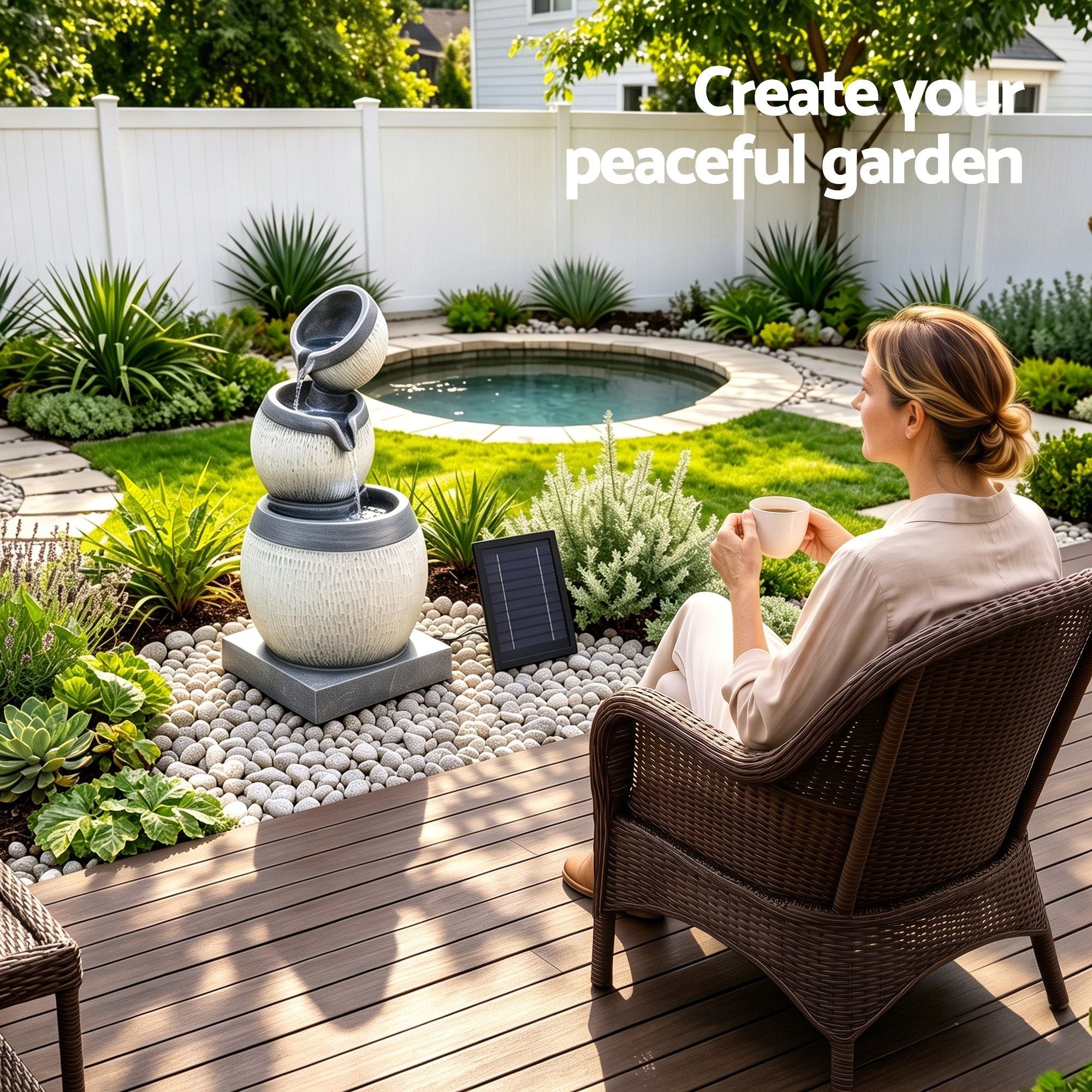 Gardeon Solar Fountain 3 Levels Cascading Bowl Water Feature 52cm Grey